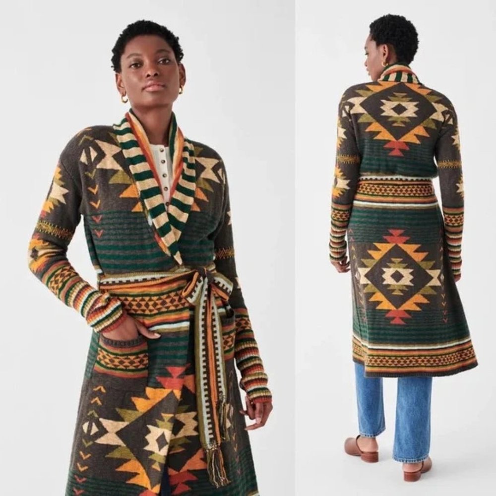 Faherty Paloma Duster Cardigan Eagle Peak Size M NWT Ethnic Multi Color Sweater